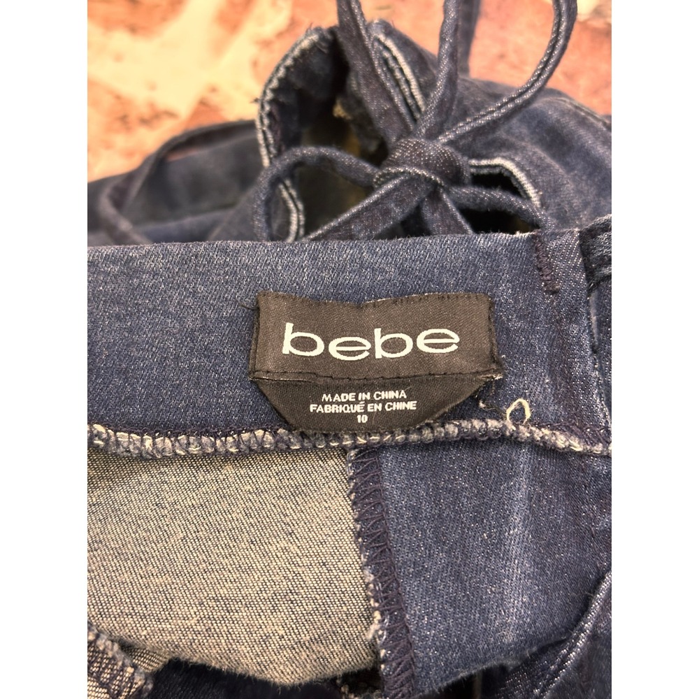 bebe Dark Blue Denim V-Neck Jumpsuit - Picture 3 of 16